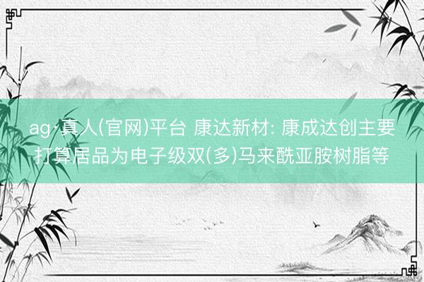 ag·真人(官网)平台 康达新材: 康成达创主要打算居品为电子级双(多)马来酰亚胺树脂等