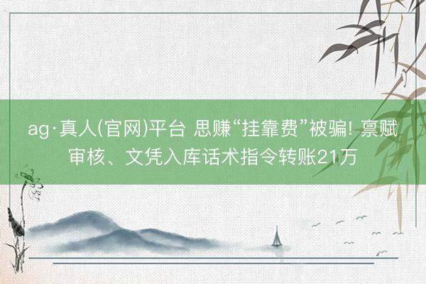 ag·真人(官网)平台 思赚“挂靠费”被骗! 禀赋审核、文凭入库话术指令转账21万